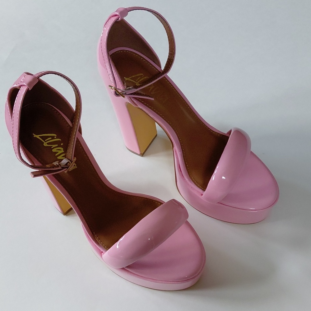 LILIANA Women's Pink Platform Block Heel Open Toe  Ankle-Strap Heels Size 7.5